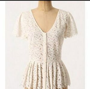 Anthropologie Cream Lace Peplum Top Size 4